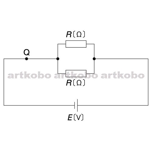 Web教材イラスト図版工房 R C1m 抵抗の並列回路に流れる電流と電圧 1