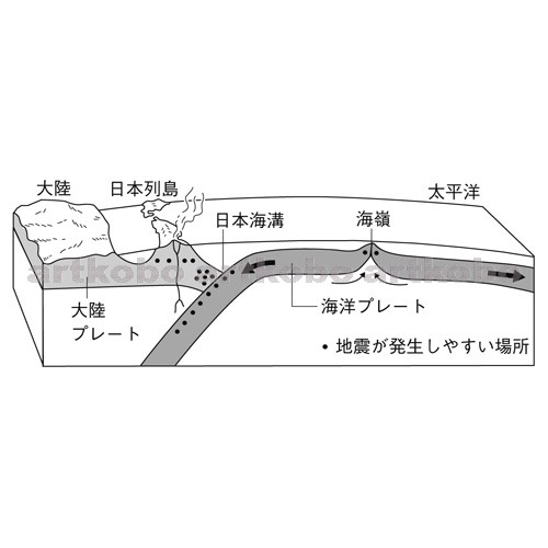 Web教材イラスト図版工房 R C2m 日本付近のプレートの動きと震源の分布 2