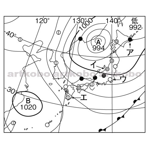 Web教材イラスト図版工房 R C2m 天気図と各地の天気