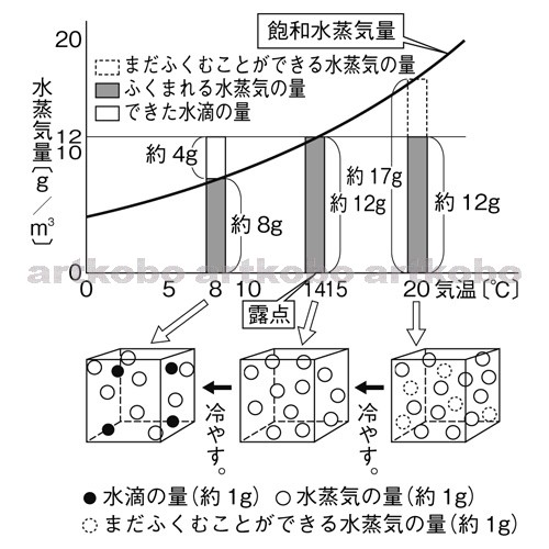 Web教材イラスト図版工房 R C2m 飽和水蒸気量のグラフ 10