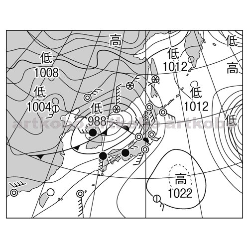 Web教材イラスト図版工房 R C2m 春一番がふいたときの天気図