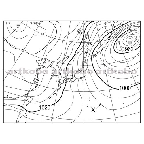 Web教材イラスト図版工房 R C2m 日本付近の冬の天気図 2