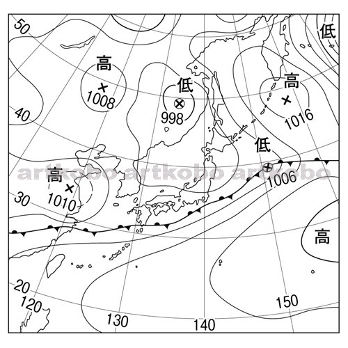 Web教材イラスト図版工房 R C2m 日本付近の梅雨の天気図 3
